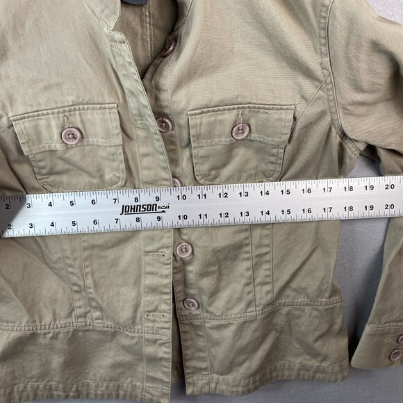 VAN HEUSEN Jacket Womens M 100% Cotton Khaki Green  Button Front  Military Style - Picture 6 of 12
